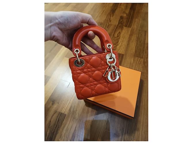 Christian Dior Borsa Lady Dior Micro GHW Arancione - vista 8