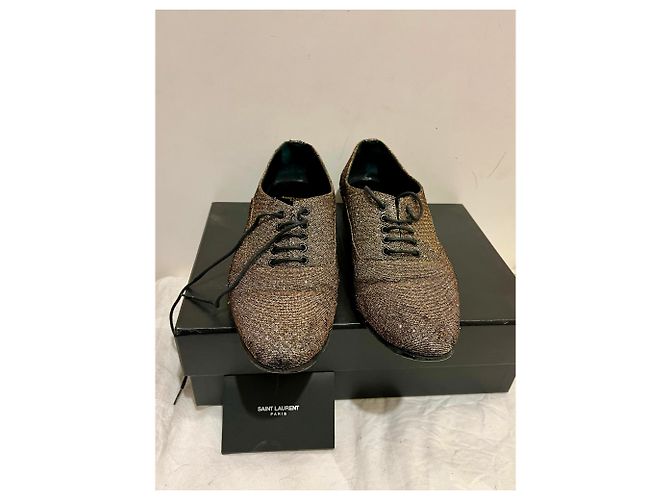Saint Laurent Scarpe LuLu con lacci glitter e tacco oro Argento D'oro Metallico - vista 5