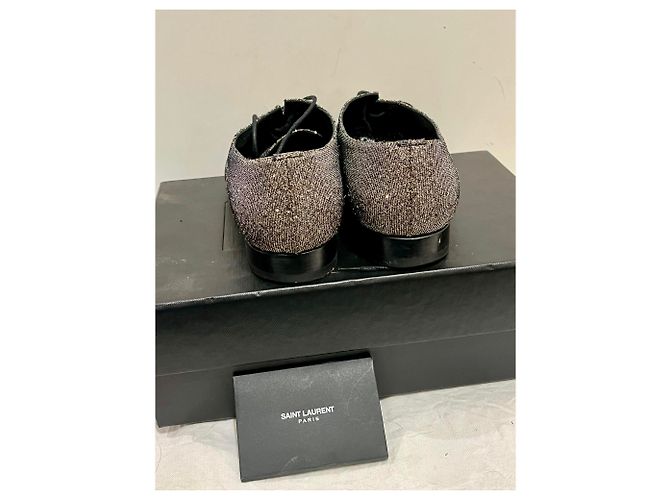 Saint Laurent Scarpe LuLu con lacci glitter e tacco oro Argento D'oro Metallico - vista 7