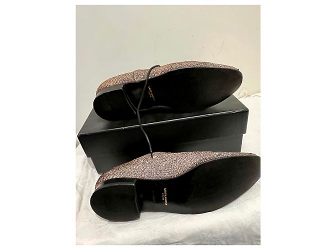Saint Laurent Scarpe LuLu con lacci glitter e tacco oro Argento D'oro Metallico - vista 8