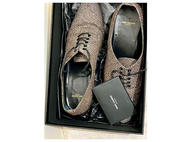 Saint Laurent Scarpe LuLu con lacci glitter e tacco oro Argento D'oro Metallico - vista 9