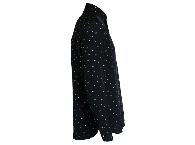 Saint Laurent, Camisa negra con estampado de lurex dorado Negro - vista 3