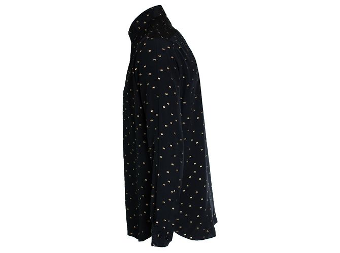 Saint Laurent, Camisa negra con estampado de lurex dorado Negro - vista 4
