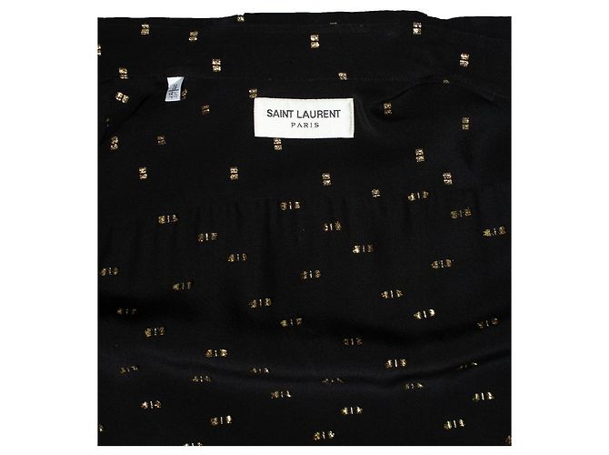 Saint Laurent, Camisa negra con estampado de lurex dorado Negro - vista 7