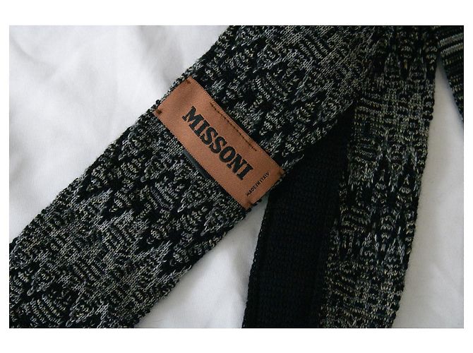 Missoni, corbata de punto en negro y gris - vista 3