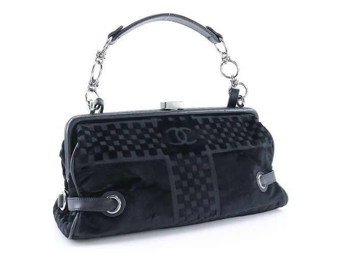 Borsa a mano Chanel Vintage CC con cintura laterale in velluto goffrato a quadri media Nero - vista 2