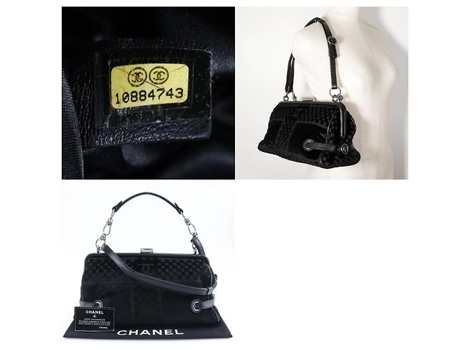 Borsa a mano Chanel Vintage CC con cintura laterale in velluto goffrato a quadri media Nero - vista 4