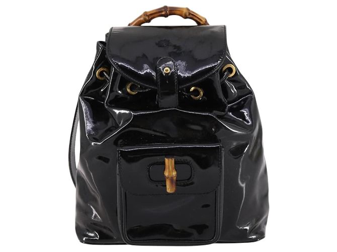 Bamboo Zaino Vintage in Bambù Gucci Mini in Vernice Nero - vista 2