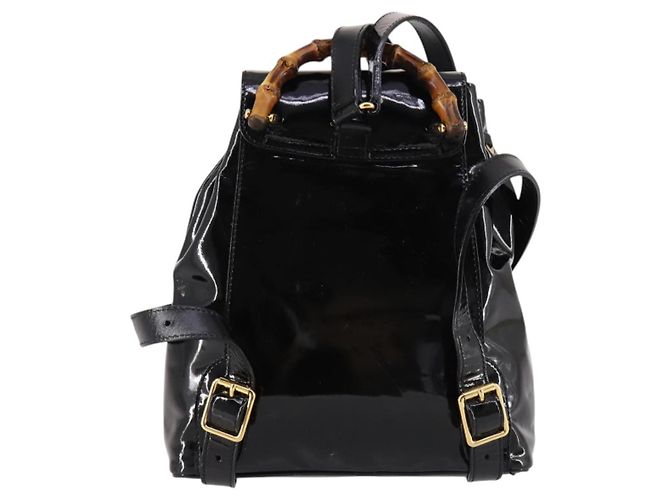 Bamboo Zaino Vintage in Bambù Gucci Mini in Vernice Nero - vista 3