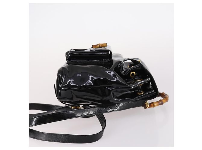 Bamboo Zaino Vintage in Bambù Gucci Mini in Vernice Nero - vista 4