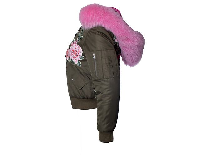 Philipp Plein, bomber con cappuccio e ricamo floreale Rosa Verde - vista 4