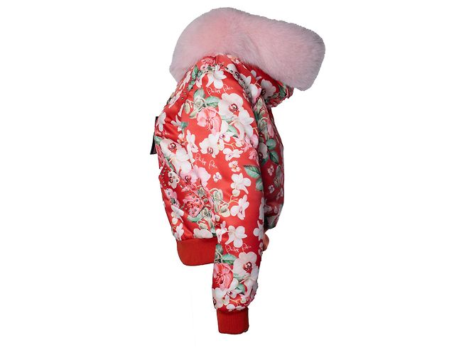 Philipp Plein roter Orchideen-Print Bomber mit Fell Pink - Ansicht 2