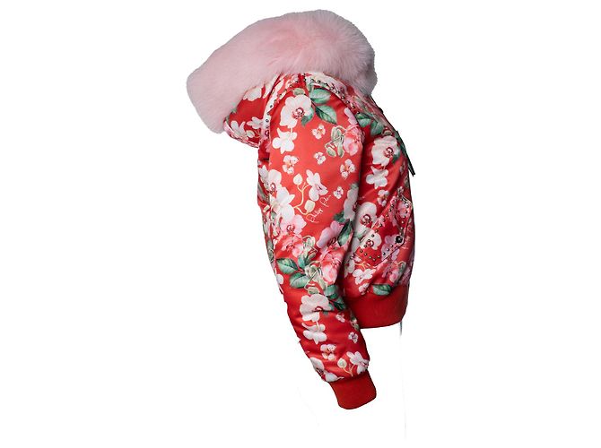Philipp Plein roter Orchideen-Print Bomber mit Fell Pink - Ansicht 4