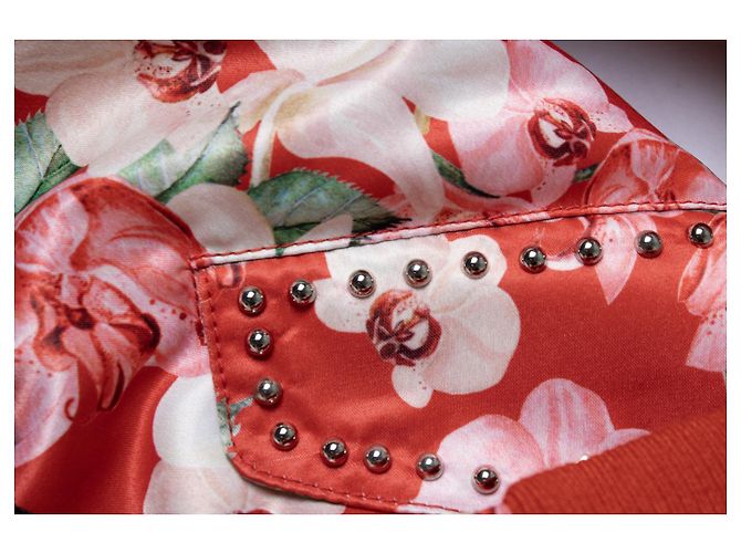 Philipp Plein roter Orchideen-Print Bomber mit Fell Pink - Ansicht 7