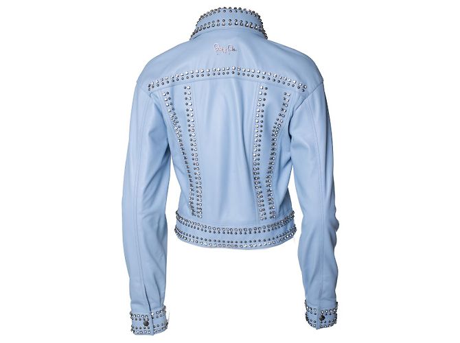 Philipp Plein, hellblaue Lederjacke mit Nieten - Ansicht 2