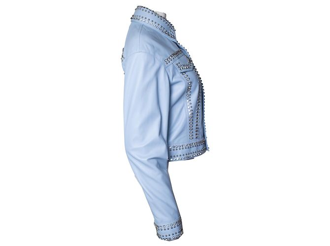 Philipp Plein, hellblaue Lederjacke mit Nieten - Ansicht 3