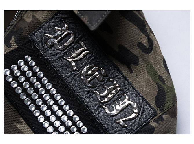 Philipp Plein, parka de camuflaje con cristales Negro Verde - vista 8