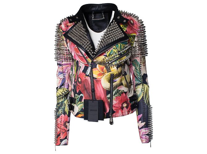 Florale Leder-Bikerjacke Philipp Plein Mehrfarben - Ansicht 2