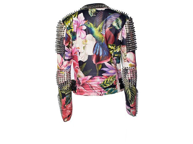 Florale Leder-Bikerjacke Philipp Plein Mehrfarben - Ansicht 3