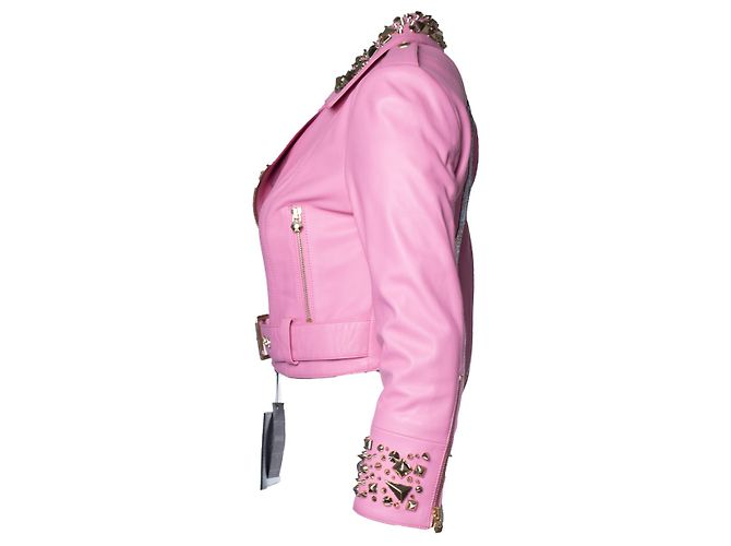 Philipp Plein, Pink Disney cropped Lederbikerjacke - Ansicht 3