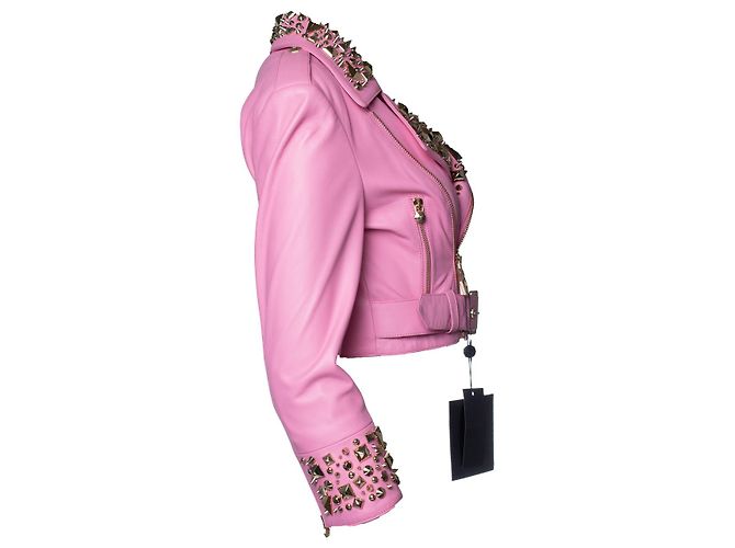 Philipp Plein, Pink Disney cropped Lederbikerjacke - Ansicht 4