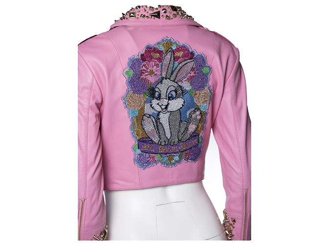 Philipp Plein, Pink Disney cropped Lederbikerjacke - Ansicht 6