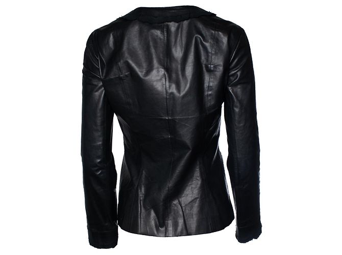 Chanel, schwarze geraffte Jacke mit 4 Taschen aus Leder - Ansicht 3