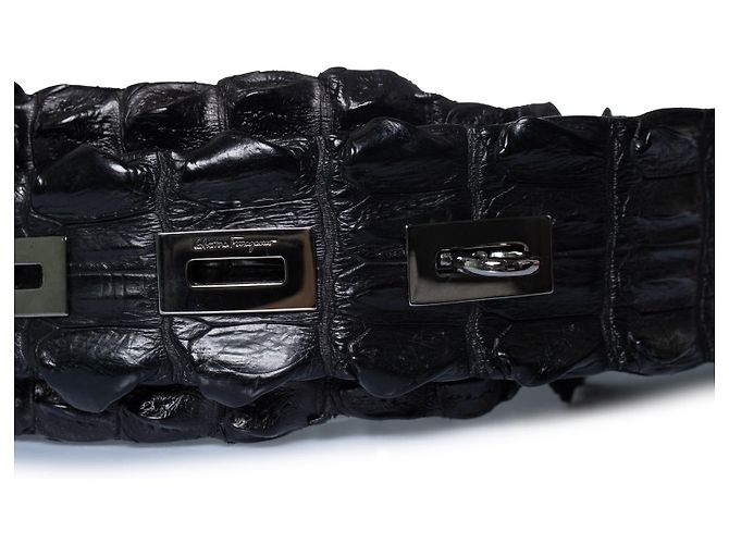 Schwarzer Krokodilleder-Gürtel von Salvatore Ferragamo Silber - Ansicht 5