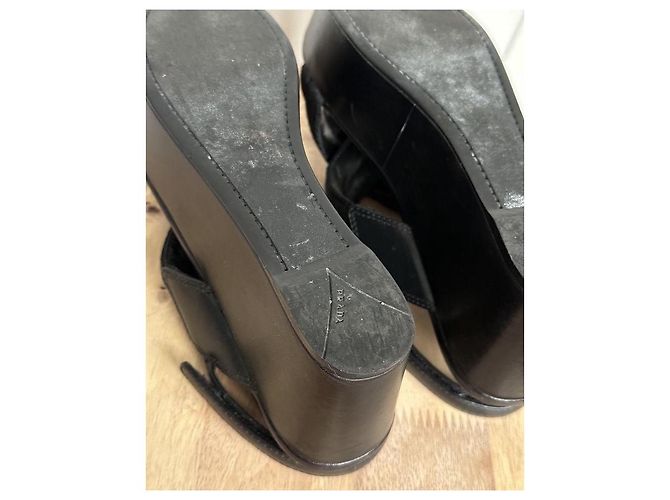 Prada Wedge Platform Sandals Black Leather - view 10