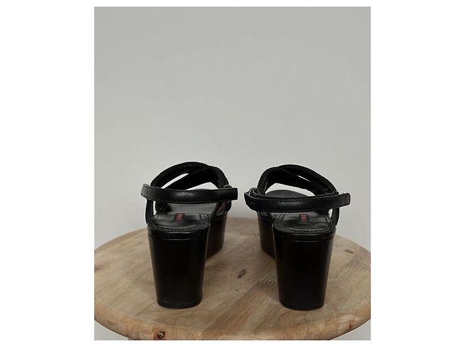 Prada Wedge Platform Sandals Black Leather - view 5