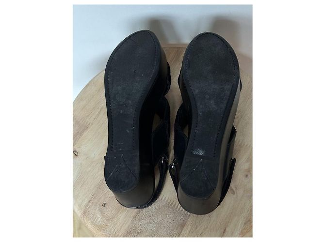 Prada Wedge Platform Sandals Black Leather - view 7