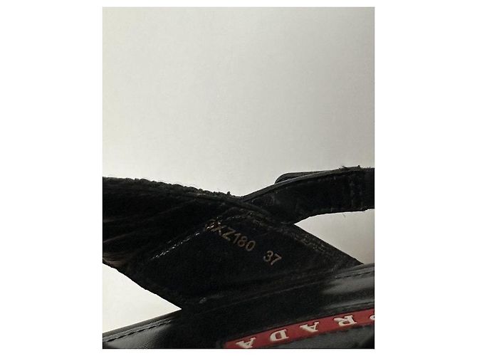 Prada Wedge Platform Sandals Black Leather - view 8