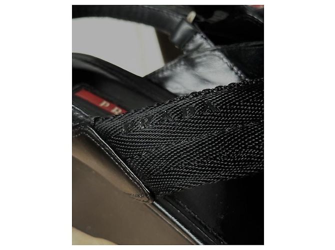 Prada Wedge Platform Sandals Black Leather - view 9