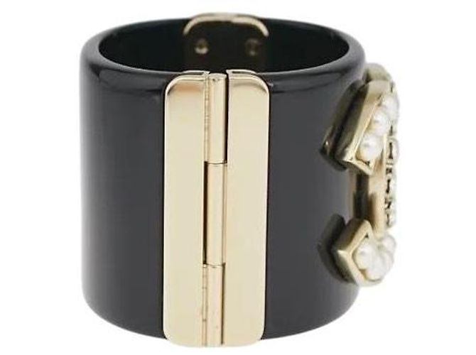 Bracciale largo in cristallo e perle CC 14B iconico di Chanel GHW Nero Bianco Gold hardware - vista 5
