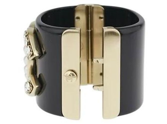 Bracciale largo in cristallo e perle CC 14B iconico di Chanel GHW Nero Bianco Gold hardware - vista 6