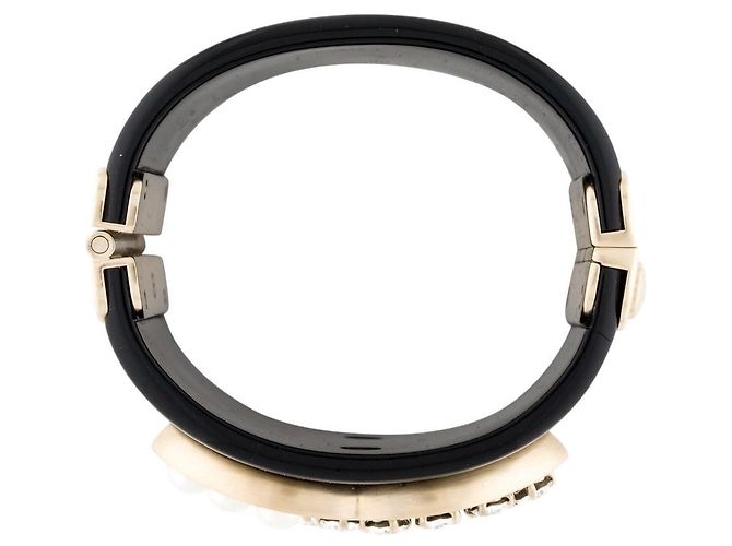Bracciale largo in cristallo e perle CC 14B iconico di Chanel GHW Nero Bianco Gold hardware - vista 8