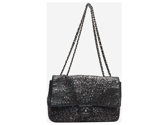 Chanel Borsa Classic Single Flap nera 2011 decorata con paillettes jumbo Nero - vista 2