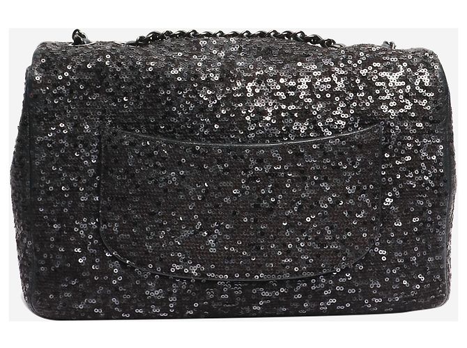 Chanel Borsa Classic Single Flap nera 2011 decorata con paillettes jumbo Nero - vista 4