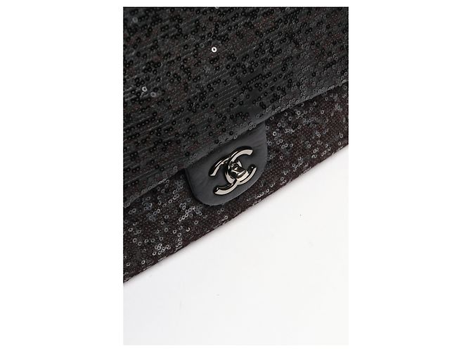 Chanel Borsa Classic Single Flap nera 2011 decorata con paillettes jumbo Nero - vista 6