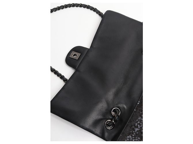 Chanel Borsa Classic Single Flap nera 2011 decorata con paillettes jumbo Nero - vista 8