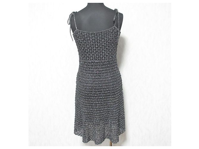 Autre Marque FURFUR Glänzendes Strick-Camisole-Kleid Schwarz Silber - Ansicht 2