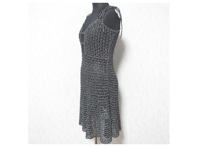 Autre Marque FURFUR Glänzendes Strick-Camisole-Kleid Schwarz Silber - Ansicht 3