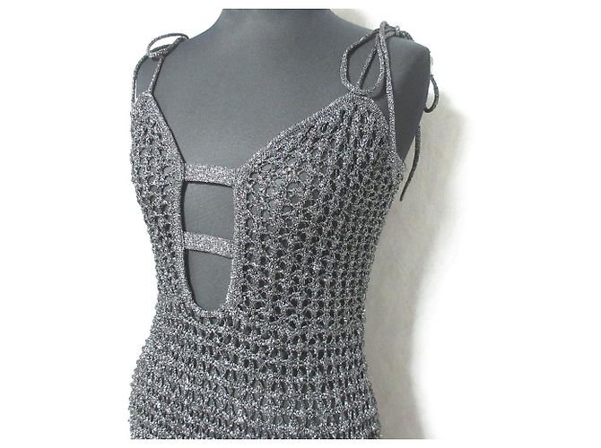 Autre Marque FURFUR Glänzendes Strick-Camisole-Kleid Schwarz Silber - Ansicht 4