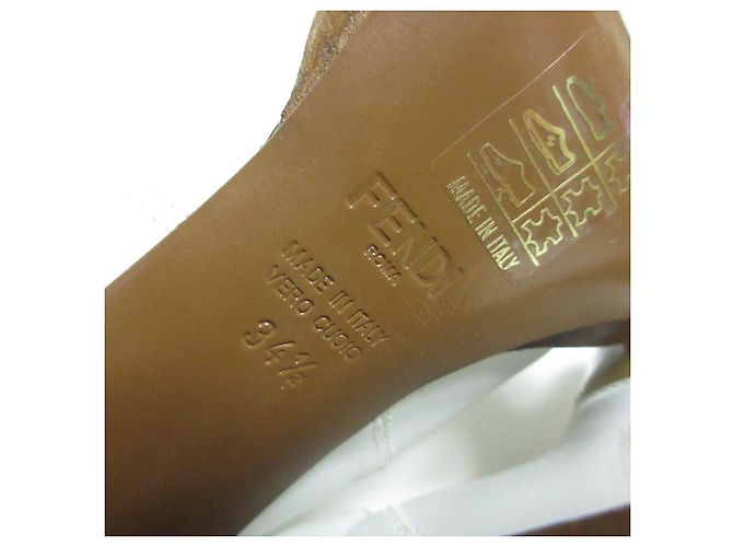 Fendi Leder Lackleder High Heel Sandalen Braun Weiß - Ansicht 6