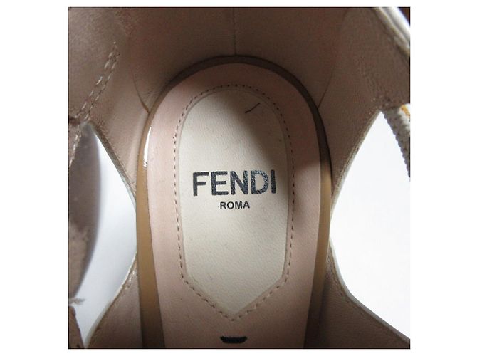 Fendi Leder Lackleder High Heel Sandalen Braun Weiß - Ansicht 7