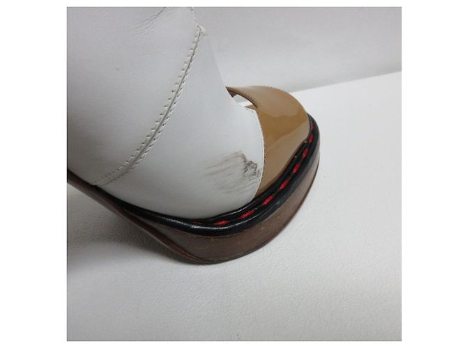 Fendi Leder Lackleder High Heel Sandalen Braun Weiß - Ansicht 8