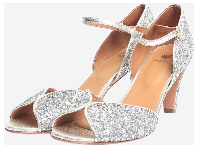 Autre Marque Silberne Pailletten-Peeptoe-Absätze - Größe EU 40 - Ansicht 2