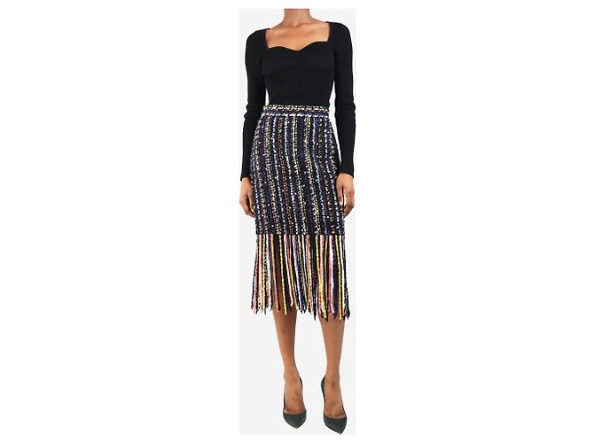 Msgm Falda midi de tweed negro con flecos - talla UK 8 - vista 2
