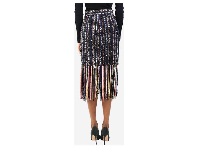 Msgm Falda midi de tweed negro con flecos - talla UK 8 - vista 3