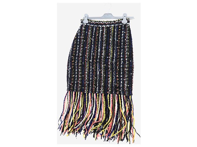 Msgm Falda midi de tweed negro con flecos - talla UK 8 - vista 4